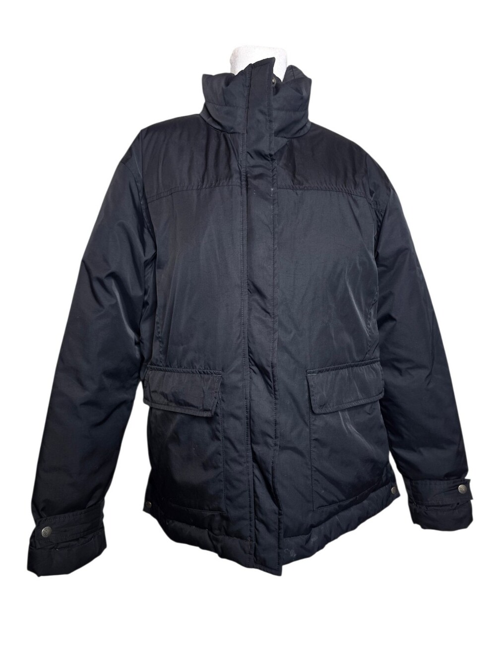 Columbia Women's Size L Down Insulated Jacket Black Purple Lining Snap Closure